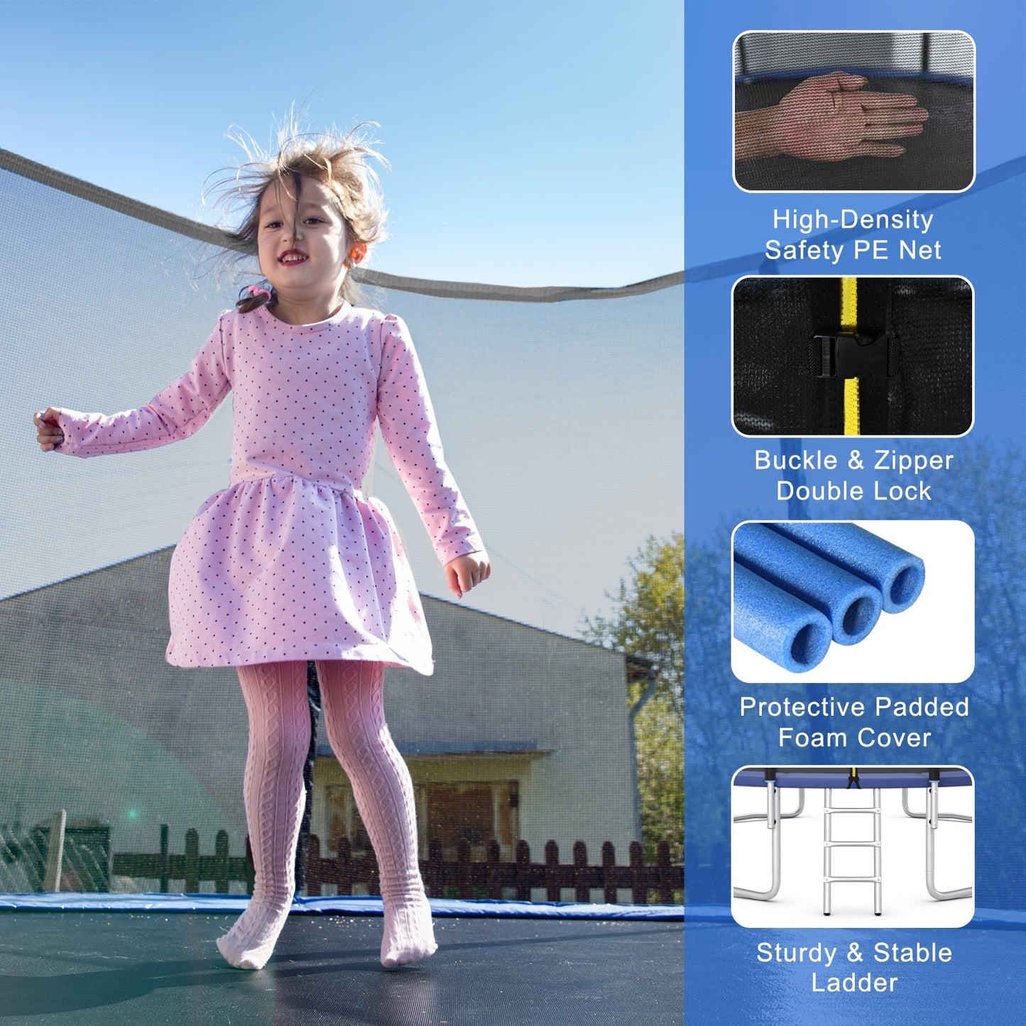 8/10/12/14/15/16 Feet Outdoor Trampoline Bounce Combo with Safety Closure Net Ladder-16 ft