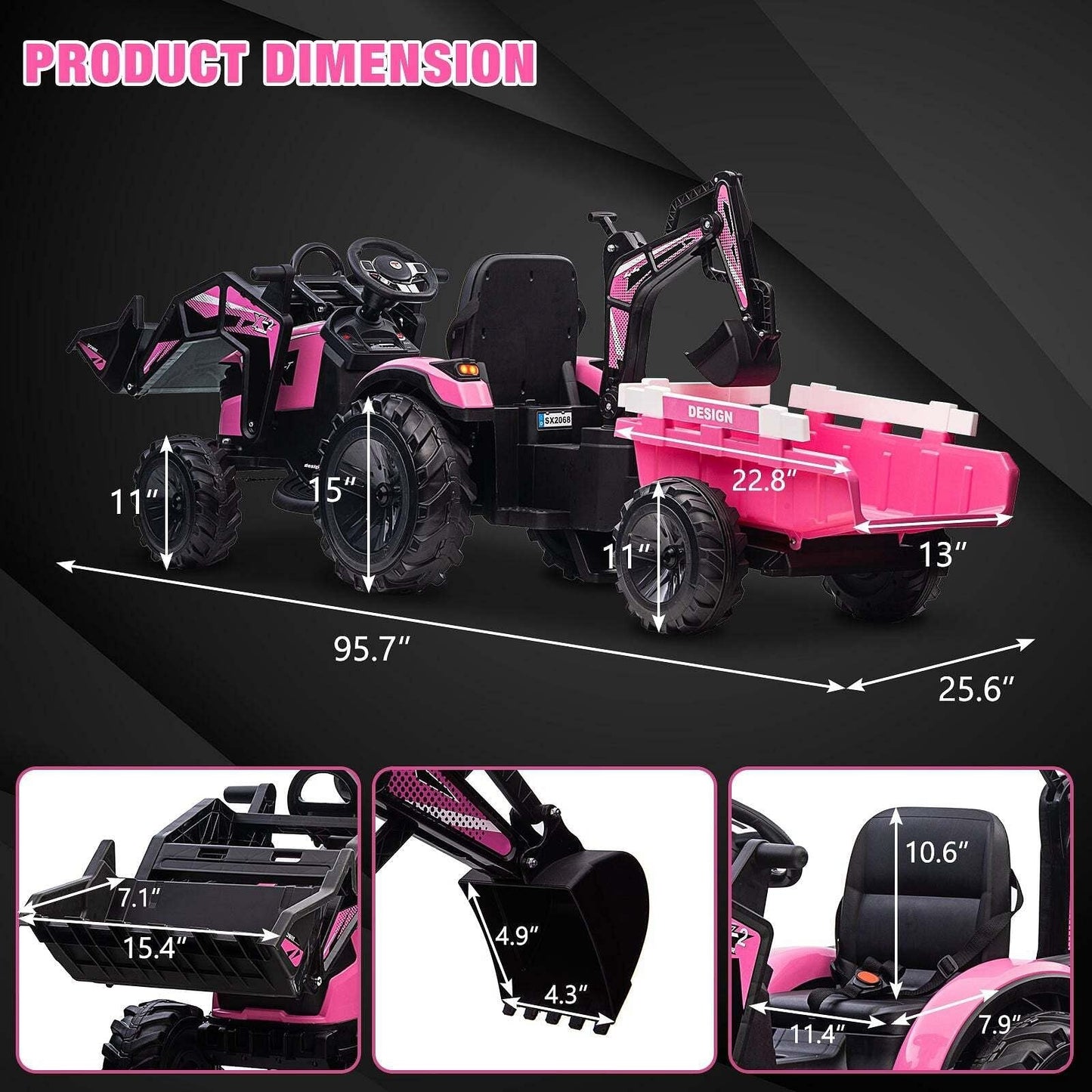 24V 3-in-1 Battery-Powered Electric Kids Ride-On Tractor with Trailer
