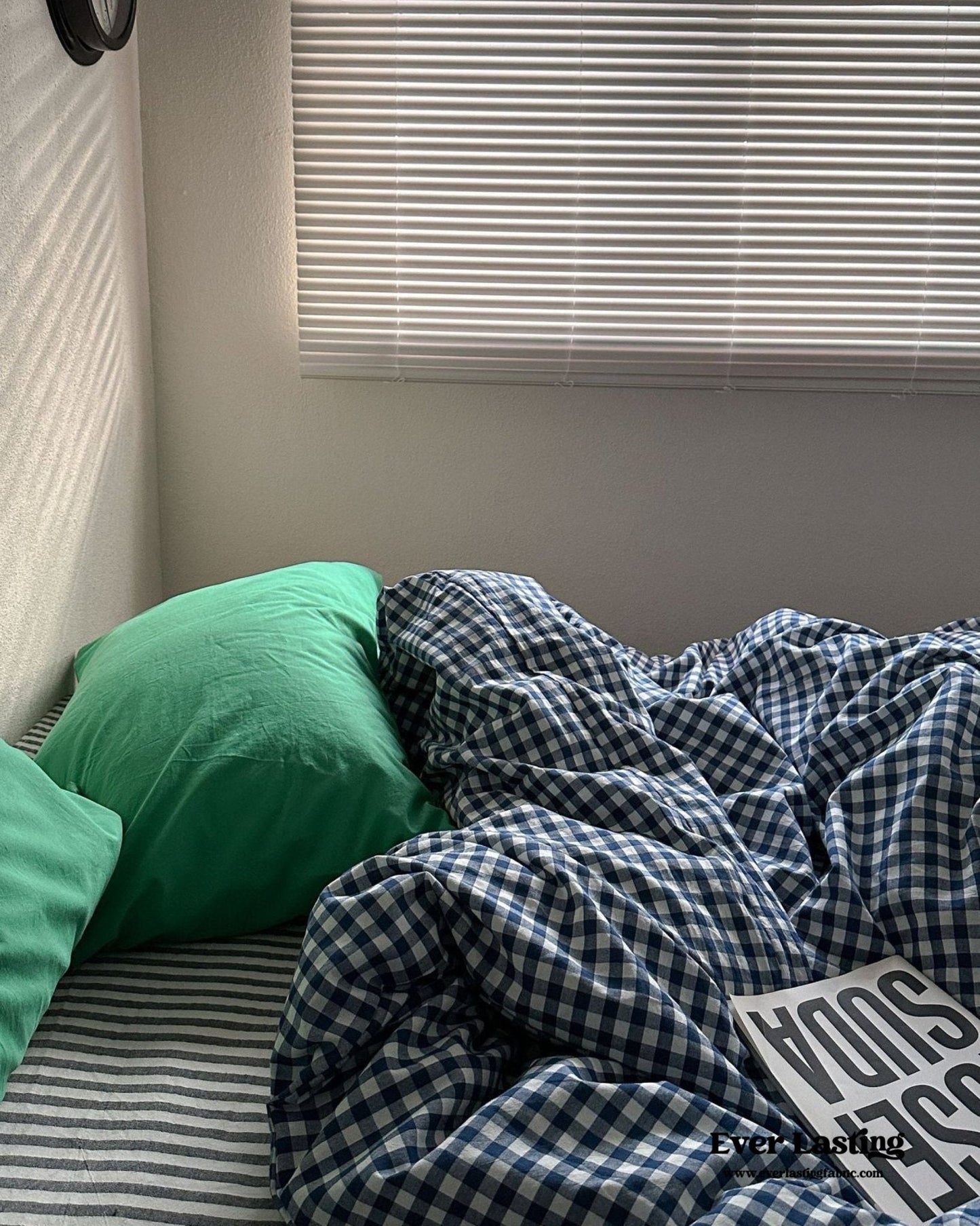 Vintage Deep Blue Gingham Bedding Set