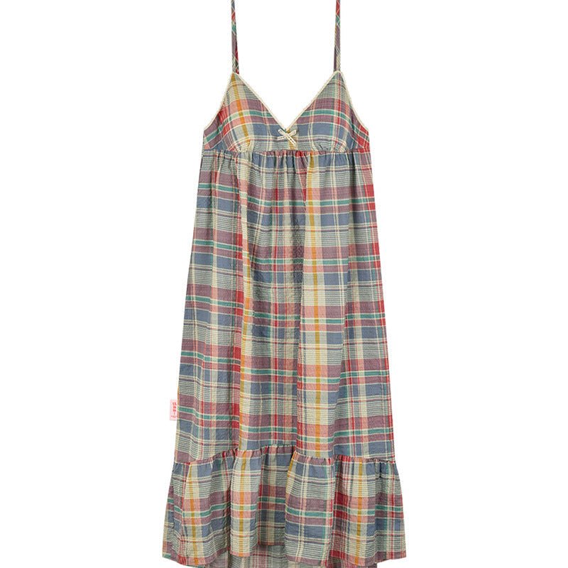 Vintage Inspired Plaid Tank Shorts Pajama Set