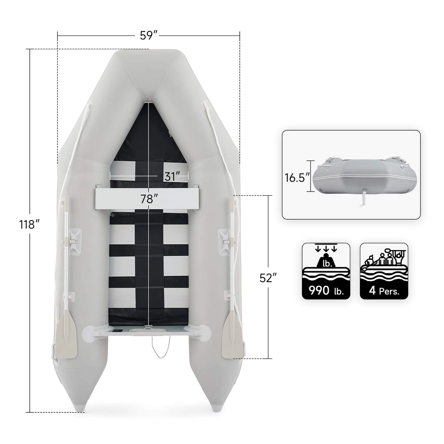 Virtue US 10FT 4-Person Heavy-Duty Inflatable Dinghy Transom Sport Tender Boat (SAK98153)