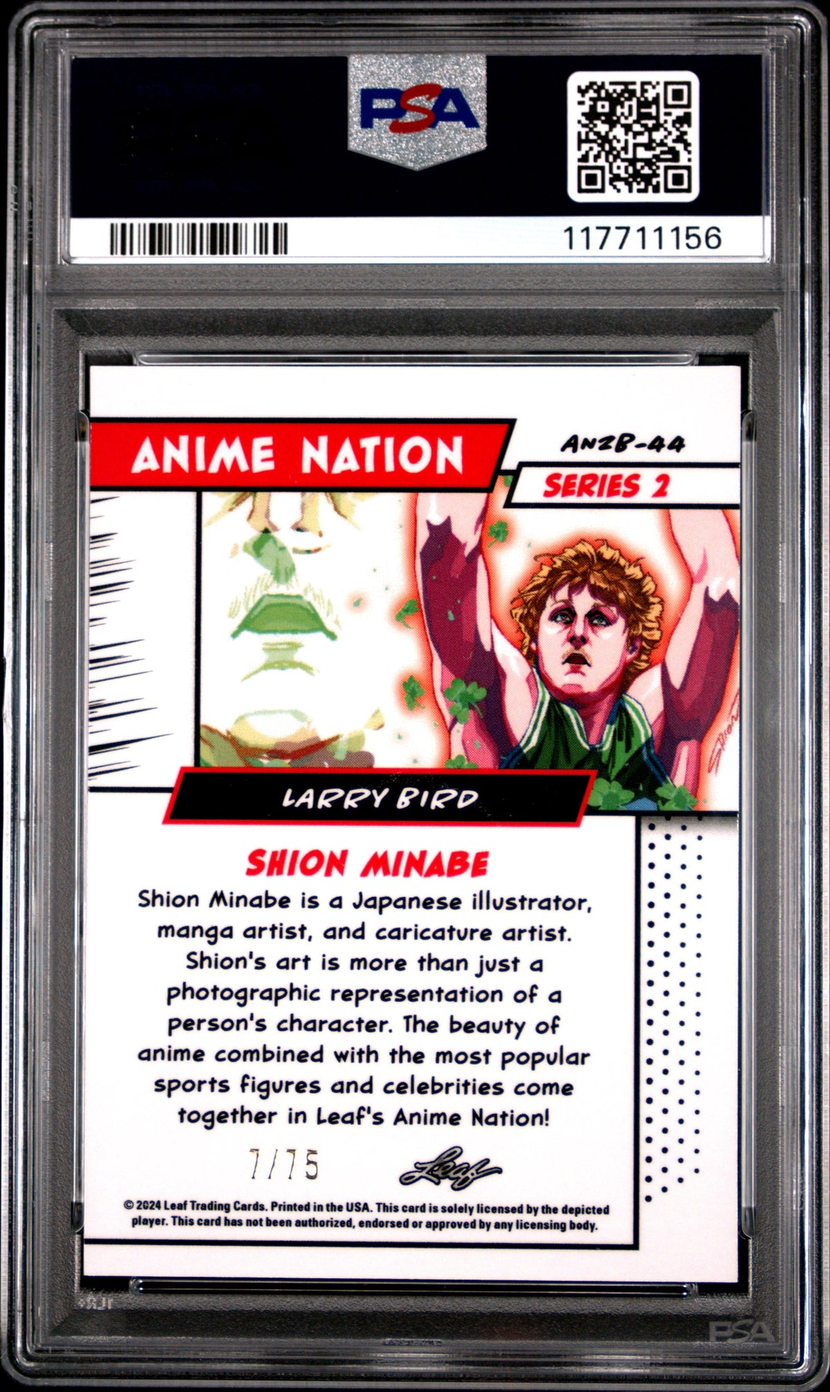 Graded 2024 Leaf Larry Bird #AN2B44 Anime Nation Series 2 Blue /75 Basketball Card PSA 9 Mint