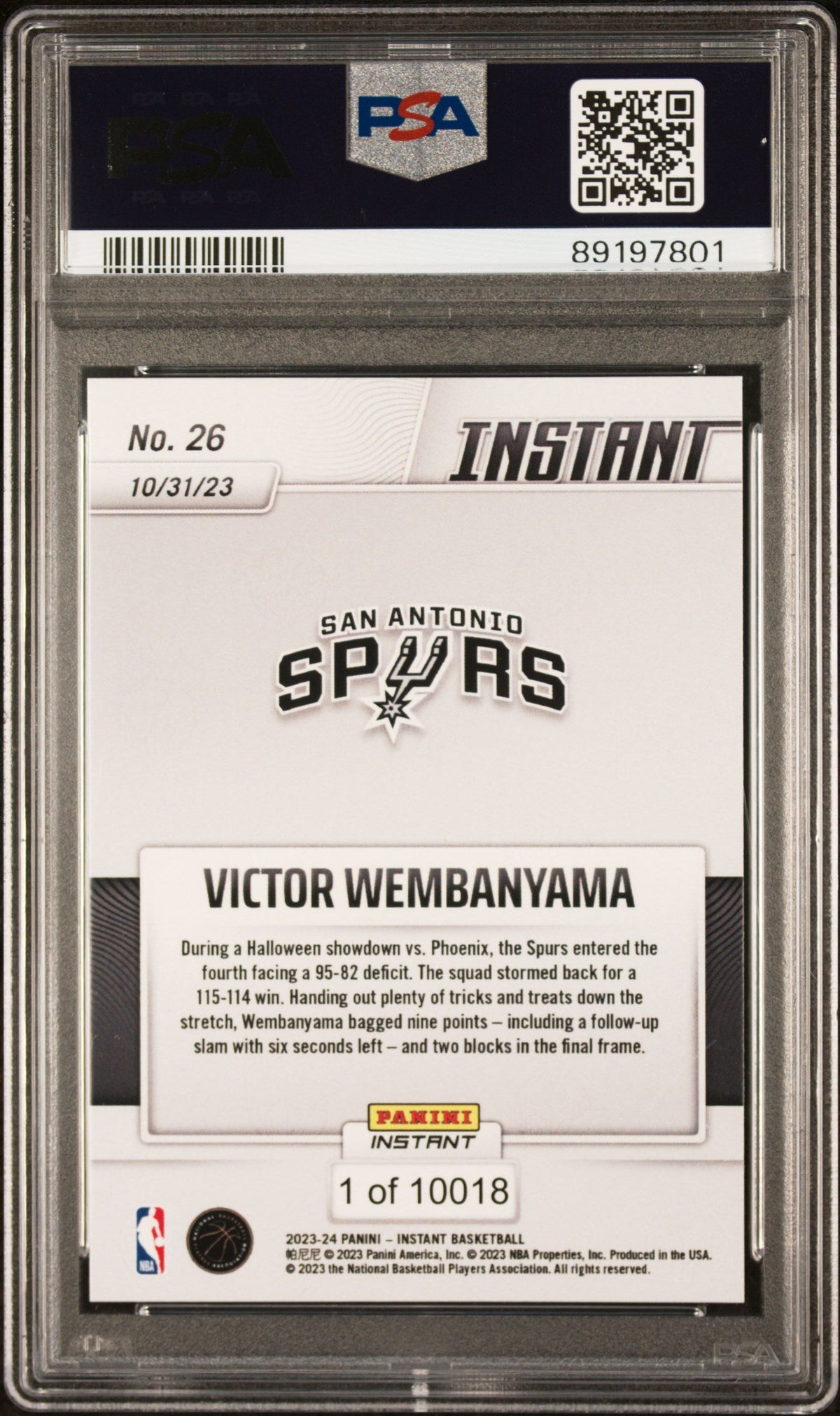 Graded 2023 Panini Instant Victor Wembanyama #26 Rookie RC Basketball Card PSA 9 Mint