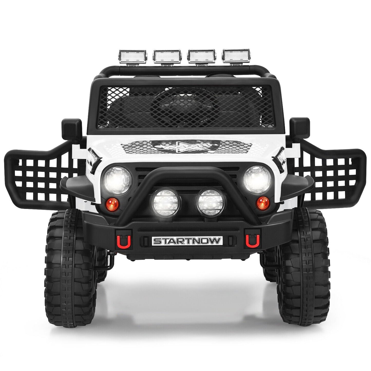 White 12V Electric Ride-On Truck for Kids with Remote Control and Lights