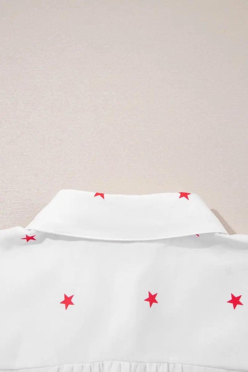 Accessories Love Salve White Star Print Shirt Women's Summer Casual Top Loose Fit