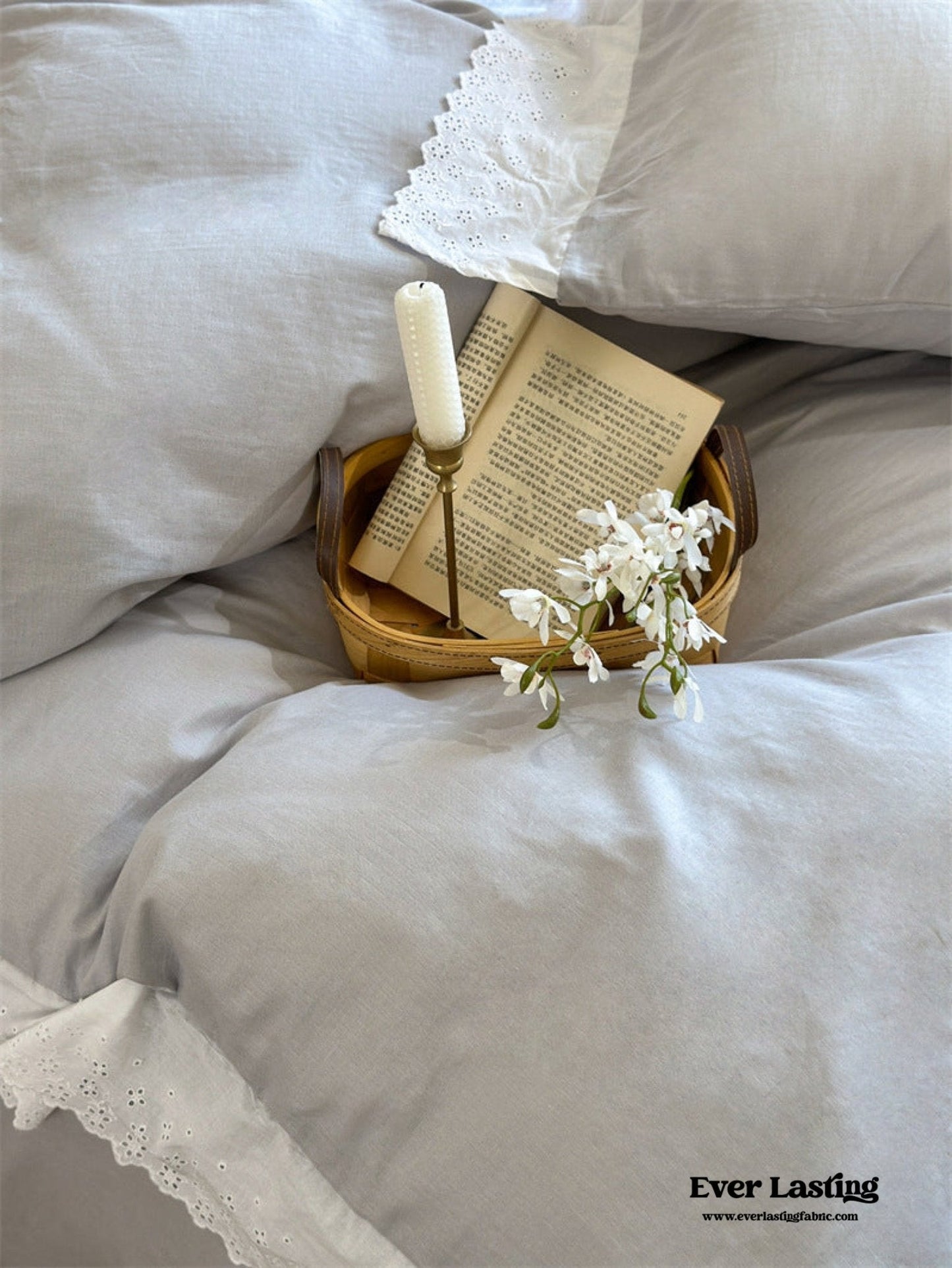 White Ruffle Lace Bedding Set / Yellow