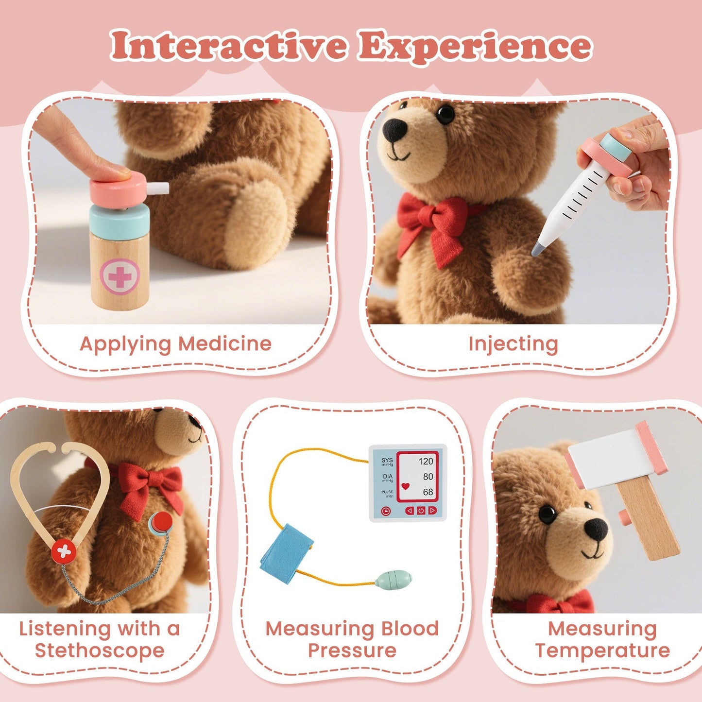 Wooden Doctor Playset with Stethoscope for Toddlers over 3 Years Old