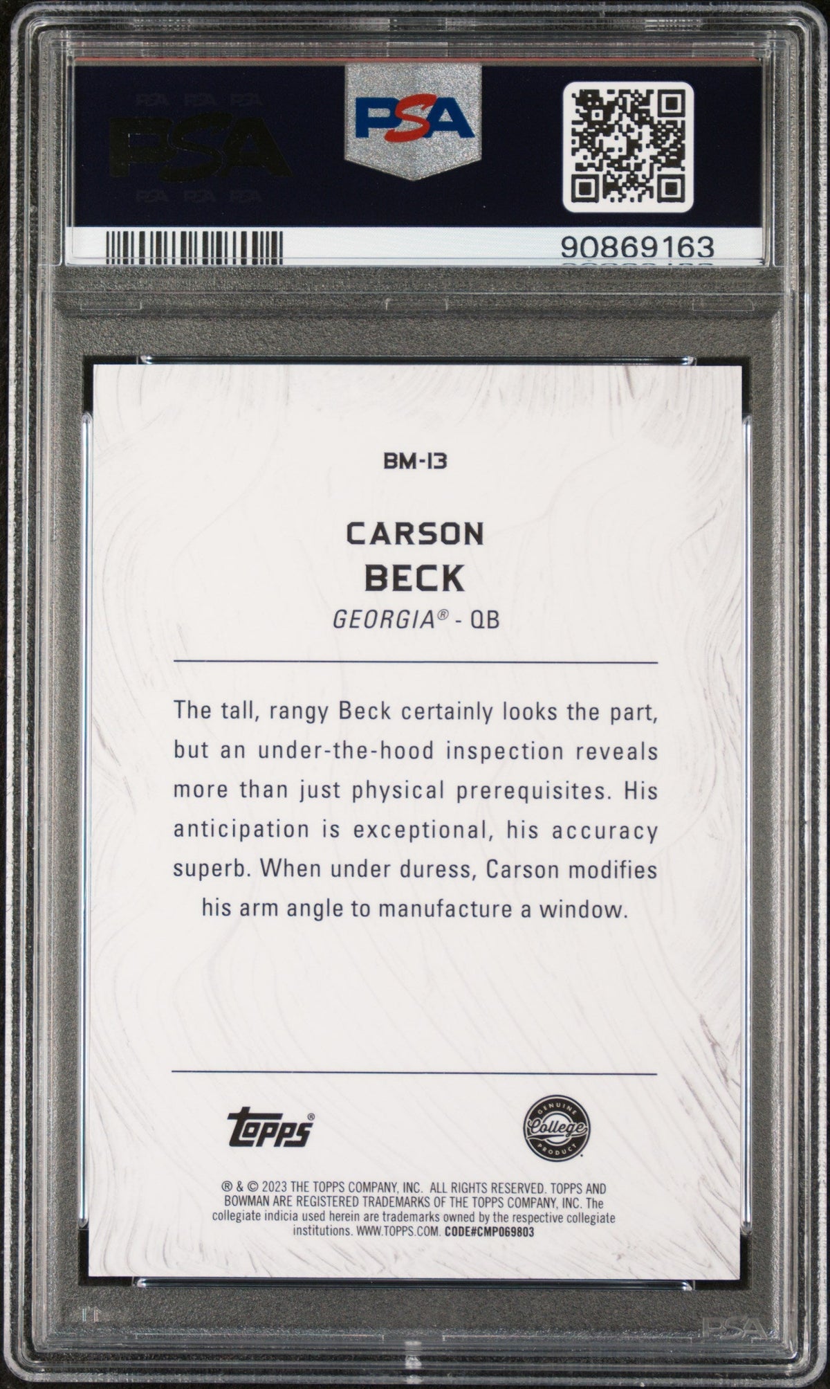 Graded 2023 Topps Bowman U Best Carson Beck #BM13 Masterpieces Geometric Rookie RC Football Card PSA 10 Gem Mint