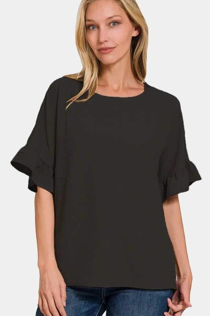 Women's Casual Tee V-Neck Tee - Flutter Sleeve, Soft & Comfy - Casual Style