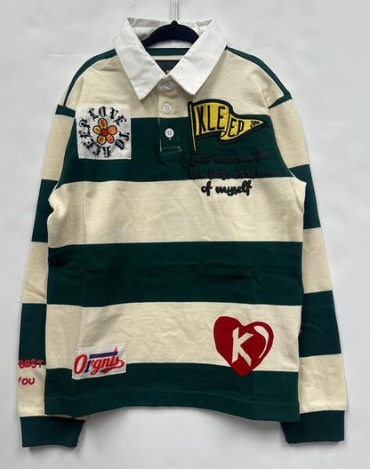 SAGE Kid's Long Sleeve Polo Shirt With Heavy Print Effects & Patch Works