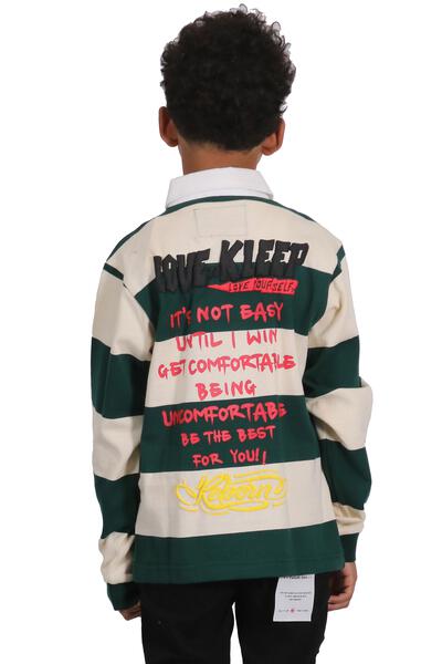 SAGE Kid's Long Sleeve Polo Shirt With Heavy Print Effects & Patch Works