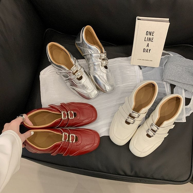 2026 Spring Summer New Square Toe Ballet Style Mary Jane Shoes Women Double Strap Buckle Low Cut Flat Casual Comfortable Shoes
