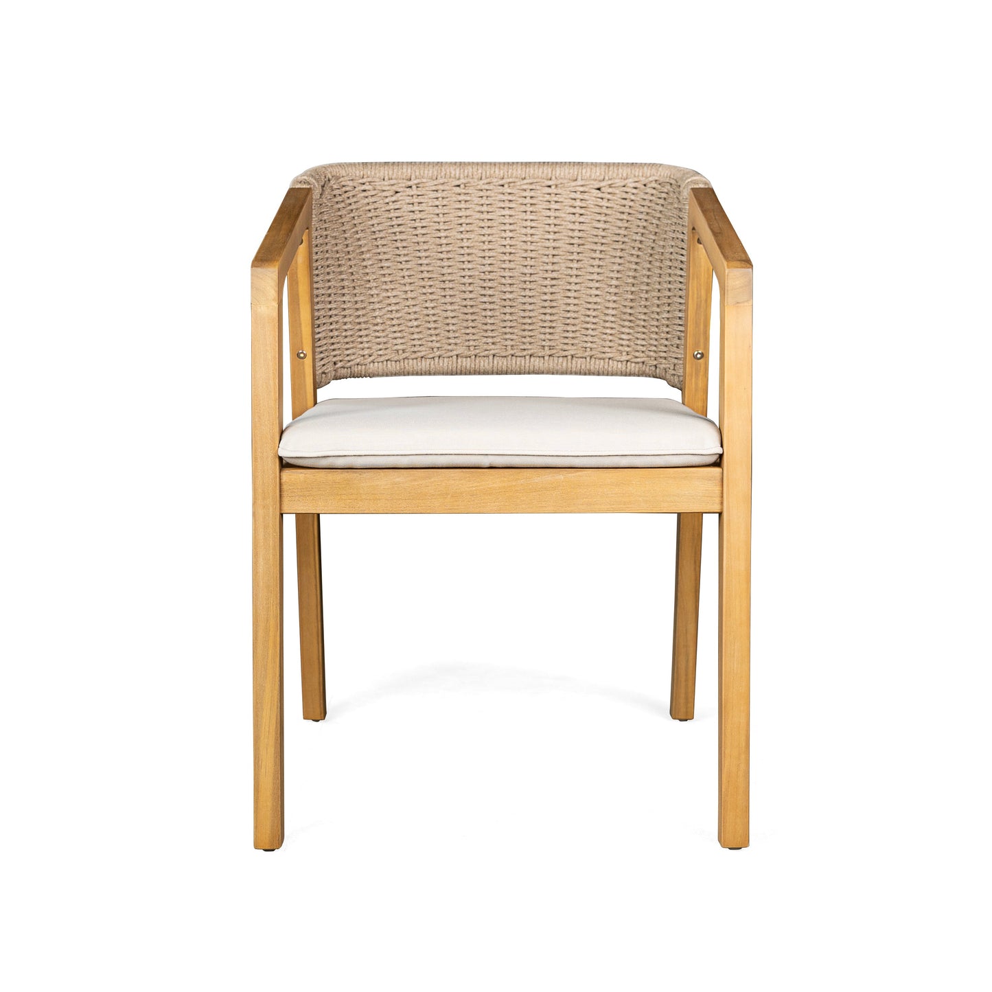 7-Piece Outdoor Dining Set, Acacia Wood Table & 6 Acacia Wood Rope Chairs