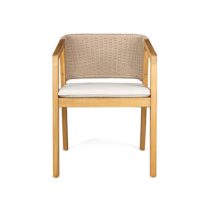 7-Piece Outdoor Dining Set, Acacia Wood Table & 6 Acacia Wood Rope Chairs