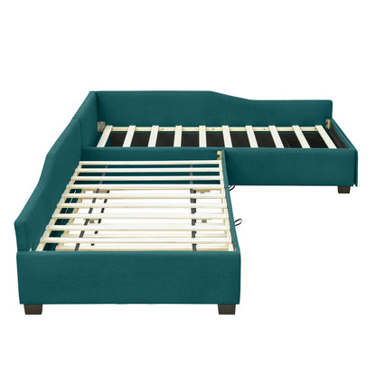 Upholstered Double Daybed With Trundle And Drawer