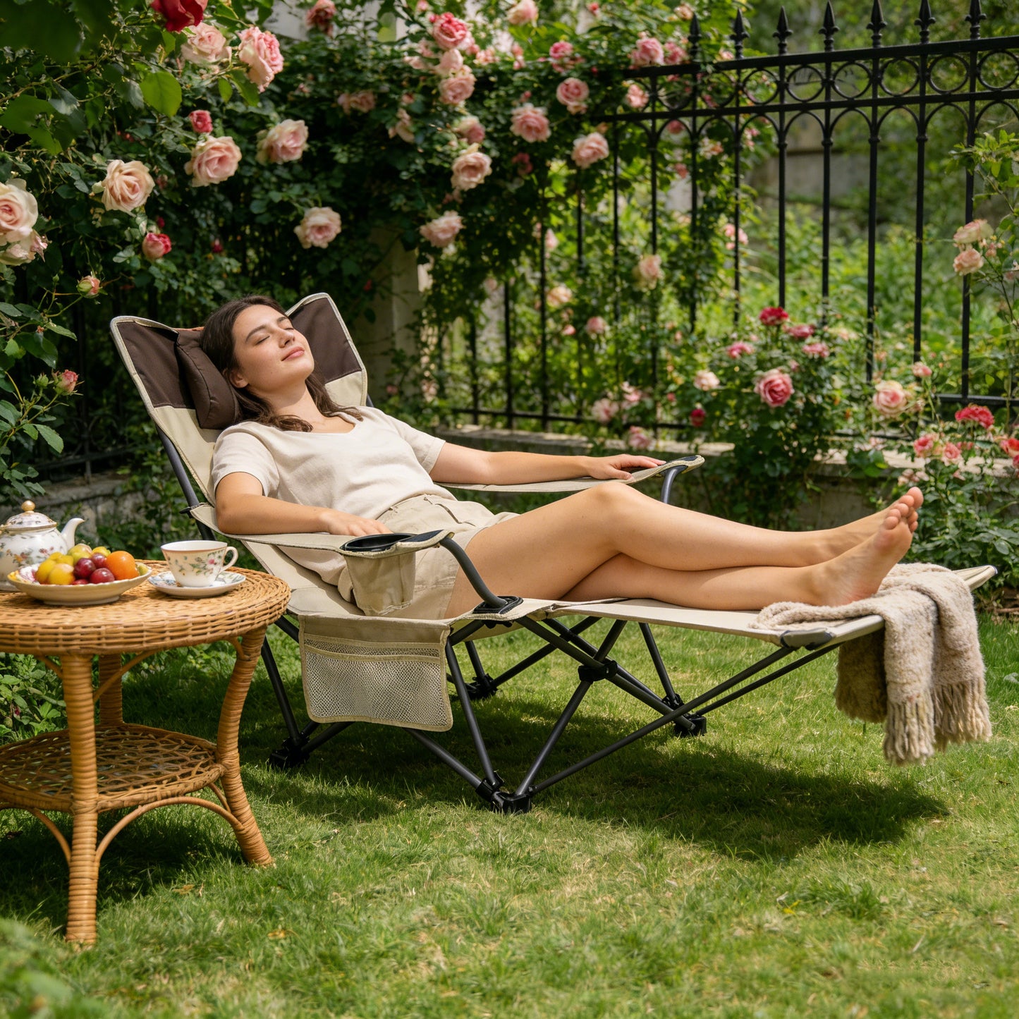 Outdoor Folding Camping Chair with Adjustable Recline