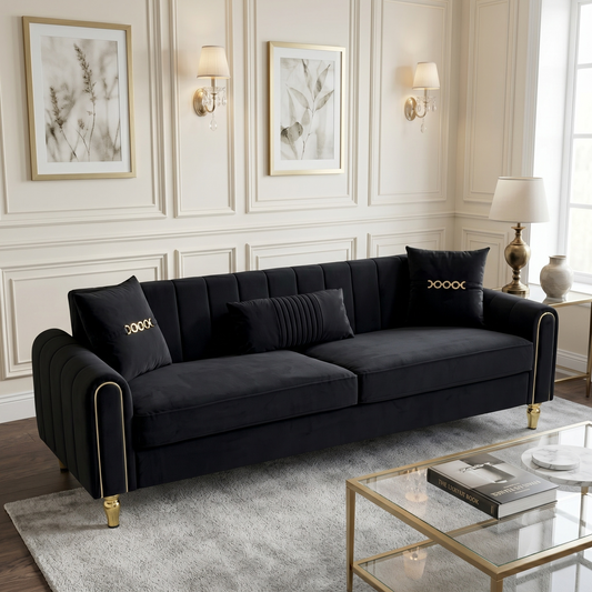 FX-P11-BK 87.4 Inch Modern Sofa Couch for Living Room, 3 Seater Upholstered Sofa with Pillows