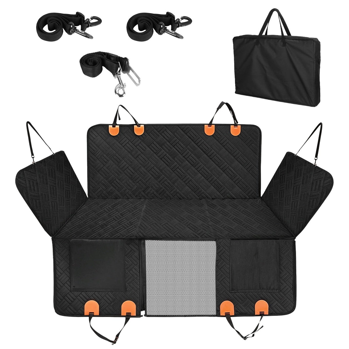 Dog Car Seat Cover For Back Seat Waterproof Oxford Cloth Seat Cover Hammock Non-Slip Scratchproof Back Seat Extender with Side Flap Mesh Window Storag
