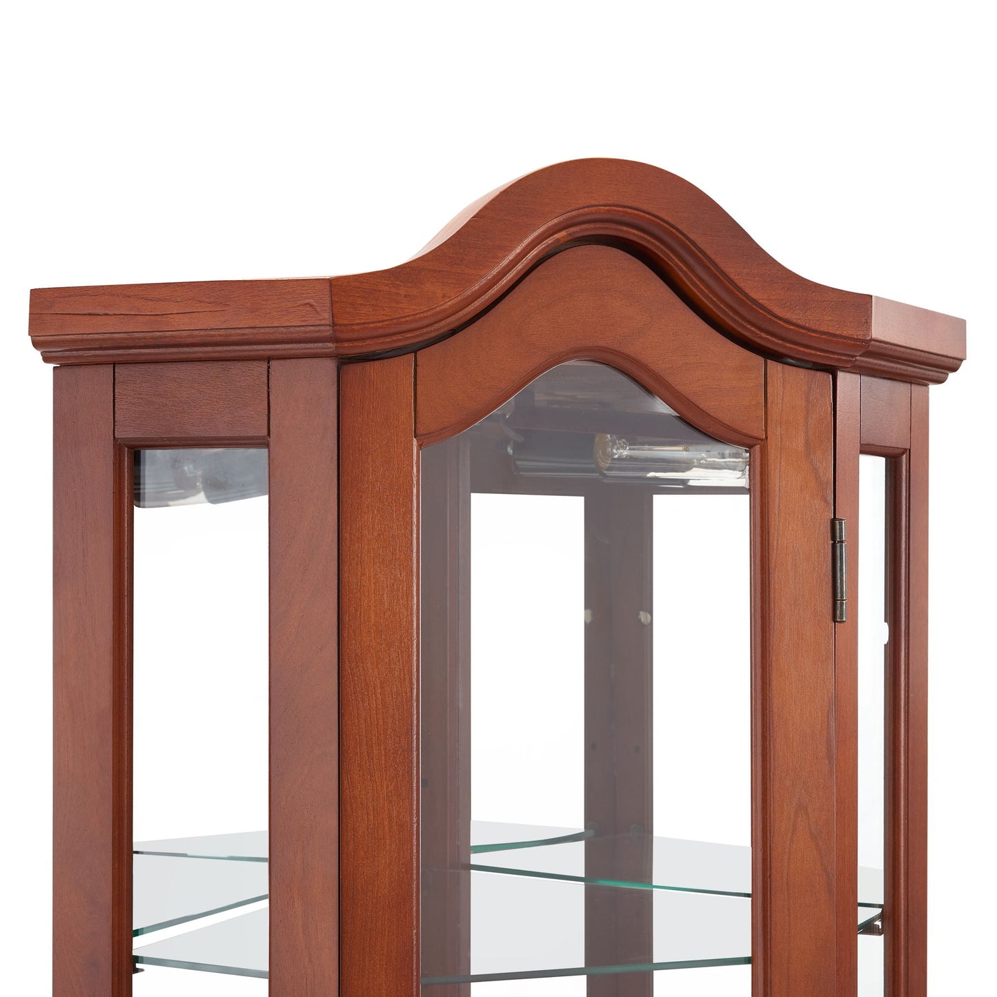 Corner Curio Cabinet With Lights, Adjustable Shelves, Mirrored Back - Walnut