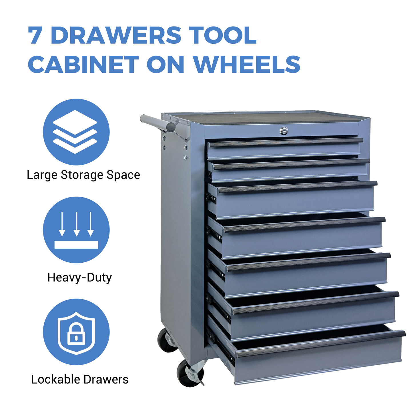 Rolling Metal Tool Chest with 7 Drawers, 20" Steel Cabinet