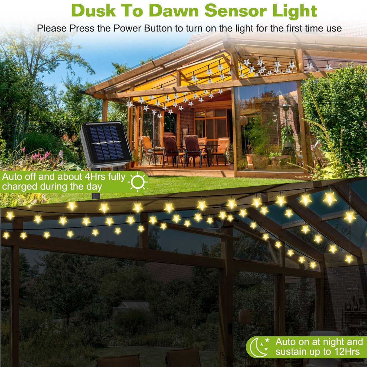 2Pcs Solar Powered String Lights 39.3FT 100LED Beads Fairy Star Lights IP65 Waterproof Decorative Garden Party Christmas Tree Stake Lamps w/ 8 Lightin