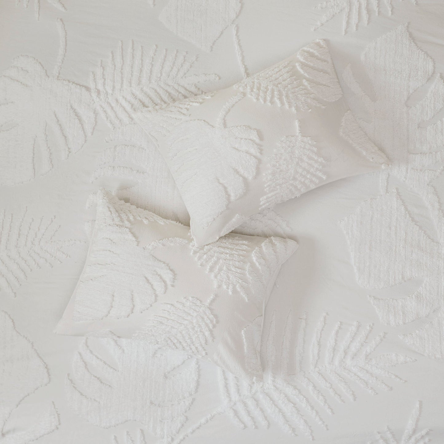 3 Piece Tufted Cotton Chenille Palm Comforter Set Off-White King/Cal King