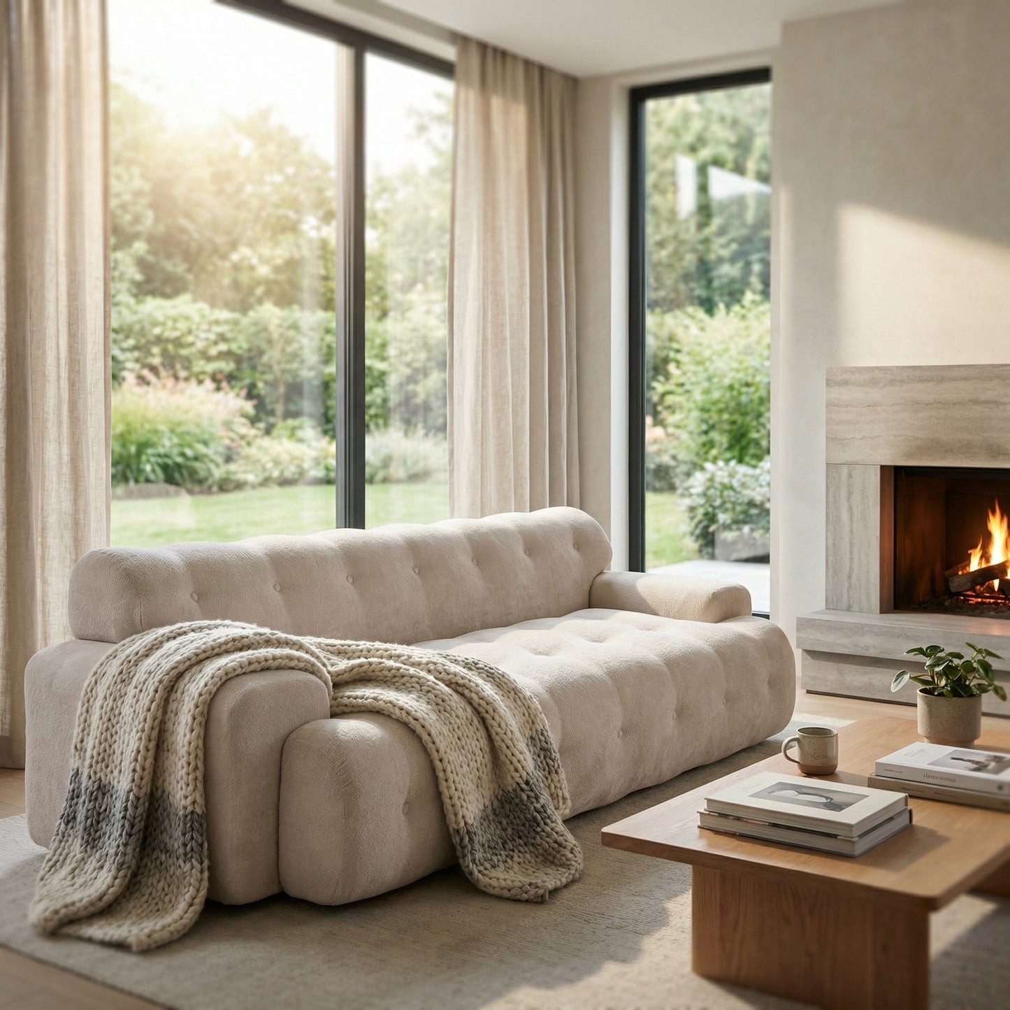 88 in. Cloud 3 Seater Chenille Sofa with Button Tufted Upholstered Couch