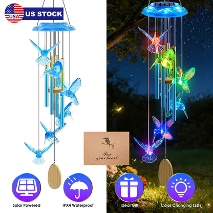 Solar Wind Chime with Color-Changing LED & Aluminum Tubes