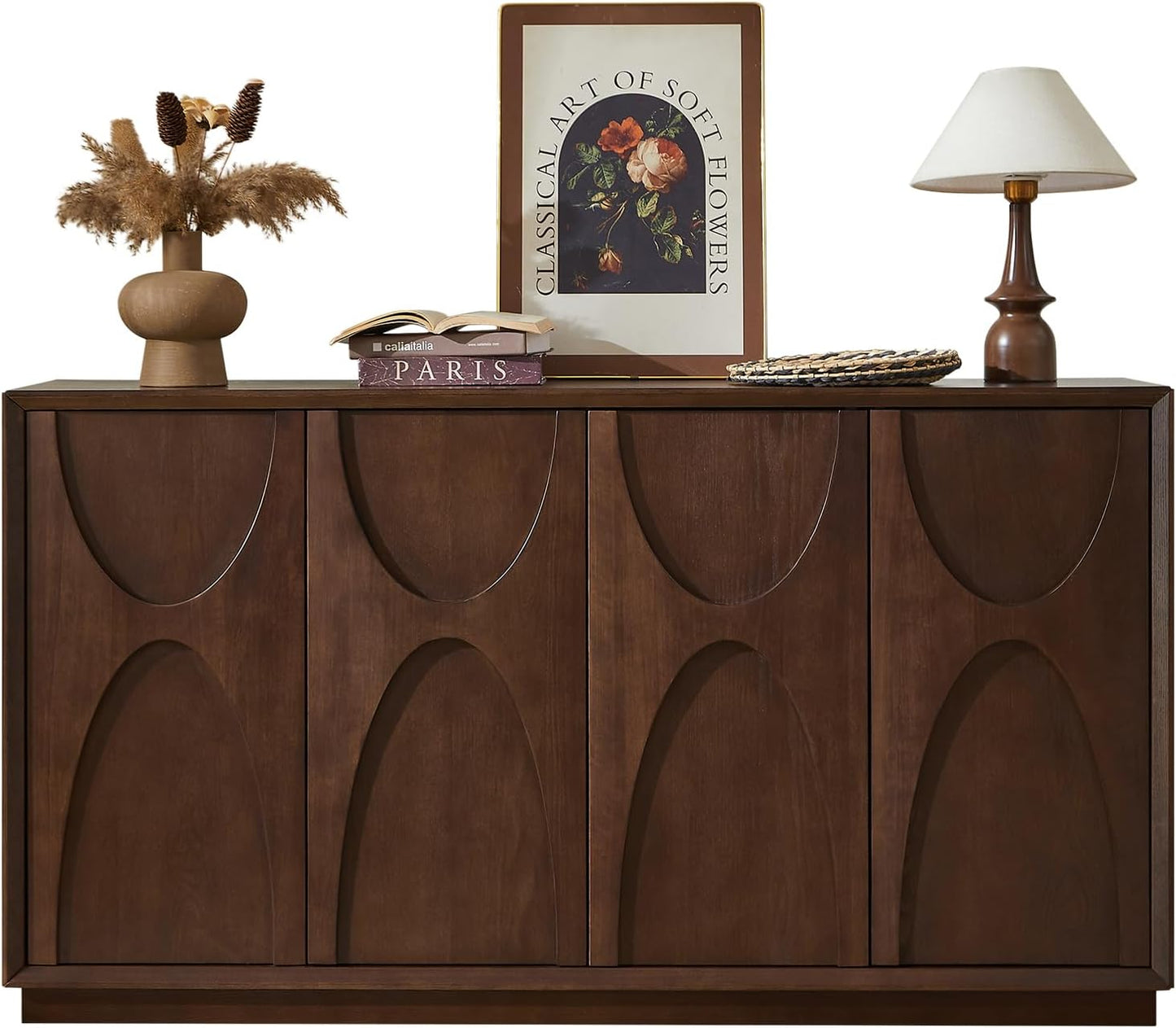 4 Door Accent Cabinet with Solid Wood Carved Doors