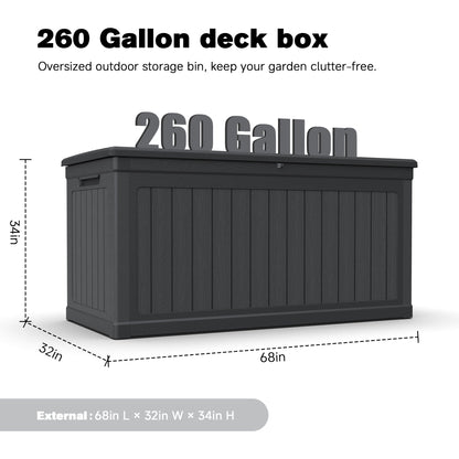 260 Gallon Large Outdoor Storage XXL Deck Box