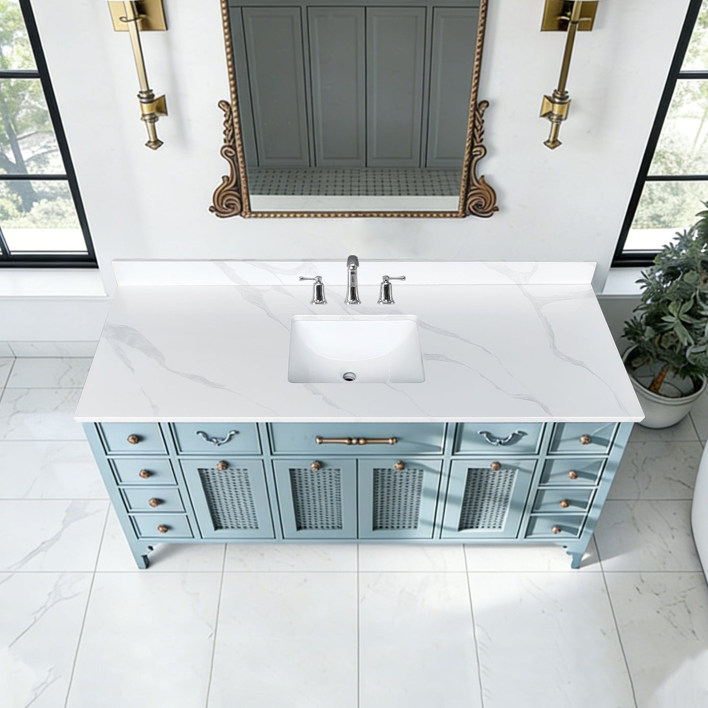 61-Inch Quartz Bathroom Vanity Top