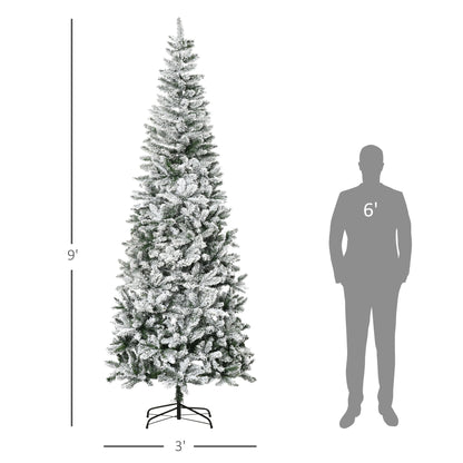 HOMCOM 9ft Unlit Snow-Flocked Slim Pine Artificial Christmas Tree