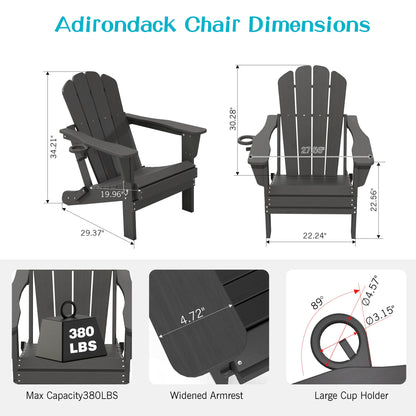 Adirondack Chairs Set of 2 - Plastic HDPE with Cup Holder