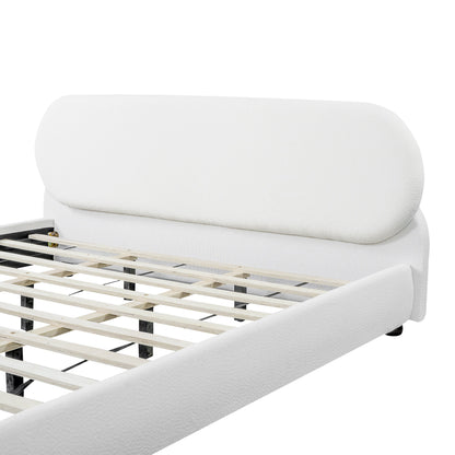 Cream-Colored Boucle Upholstered Bed with Rubber Wood Foot, King