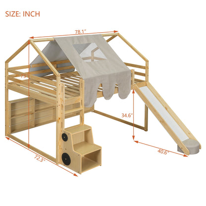 Loft Bed With House Shaped Frame And Tent