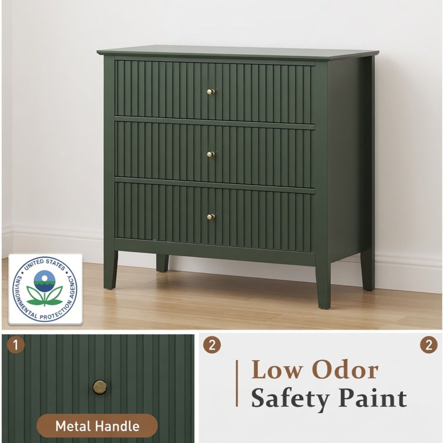 Fluted 3 Drawer Nightstand With Soft Close Slides