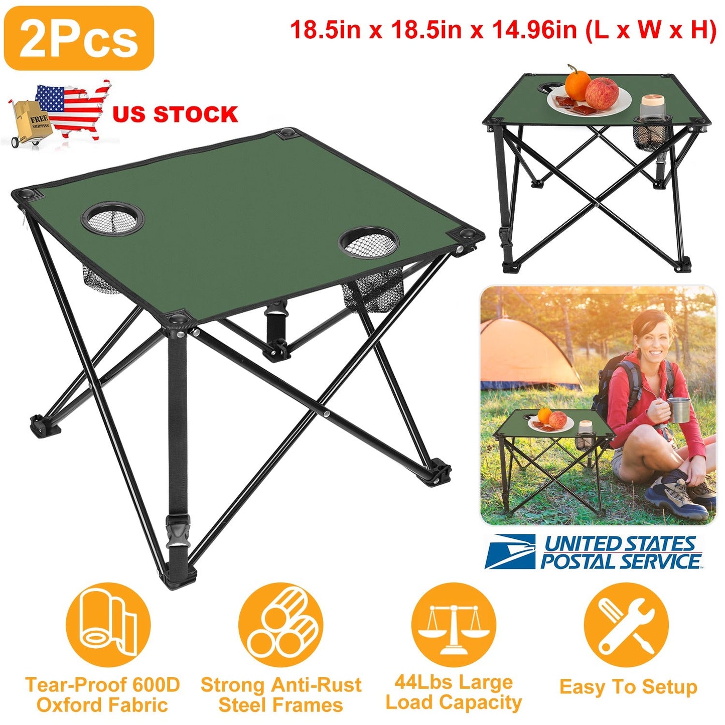 Portable Folding Camping Table with Cup Holders & Carry Bag