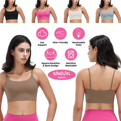 Women Strap Sport Bras Padded StrappyÊCrop Square Neck Low Impact Bras SexyÊFitnessÊTank Tops with Removable Pads Flat Straps for Gym Yoga Workout Run