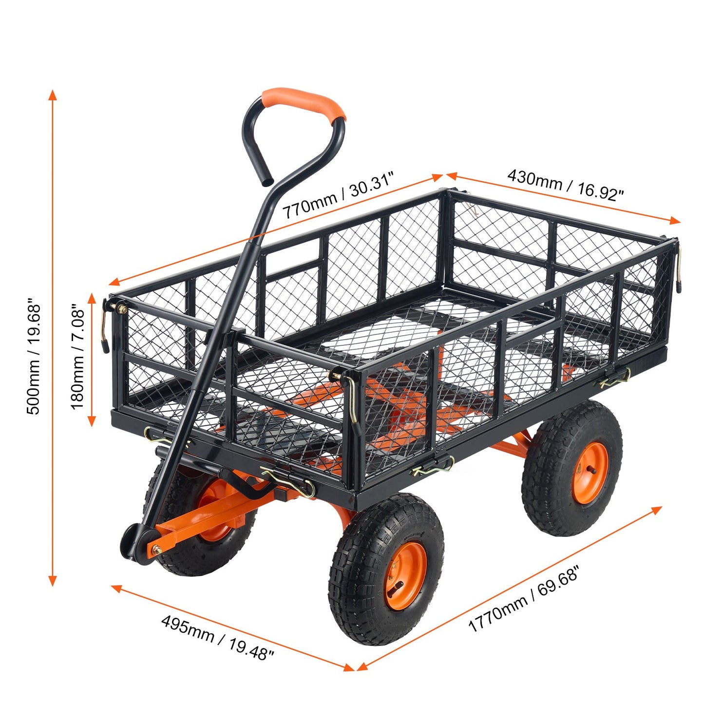 Metal Garden Dump Cart with Easy-Assemble Frame and Convertible Handle