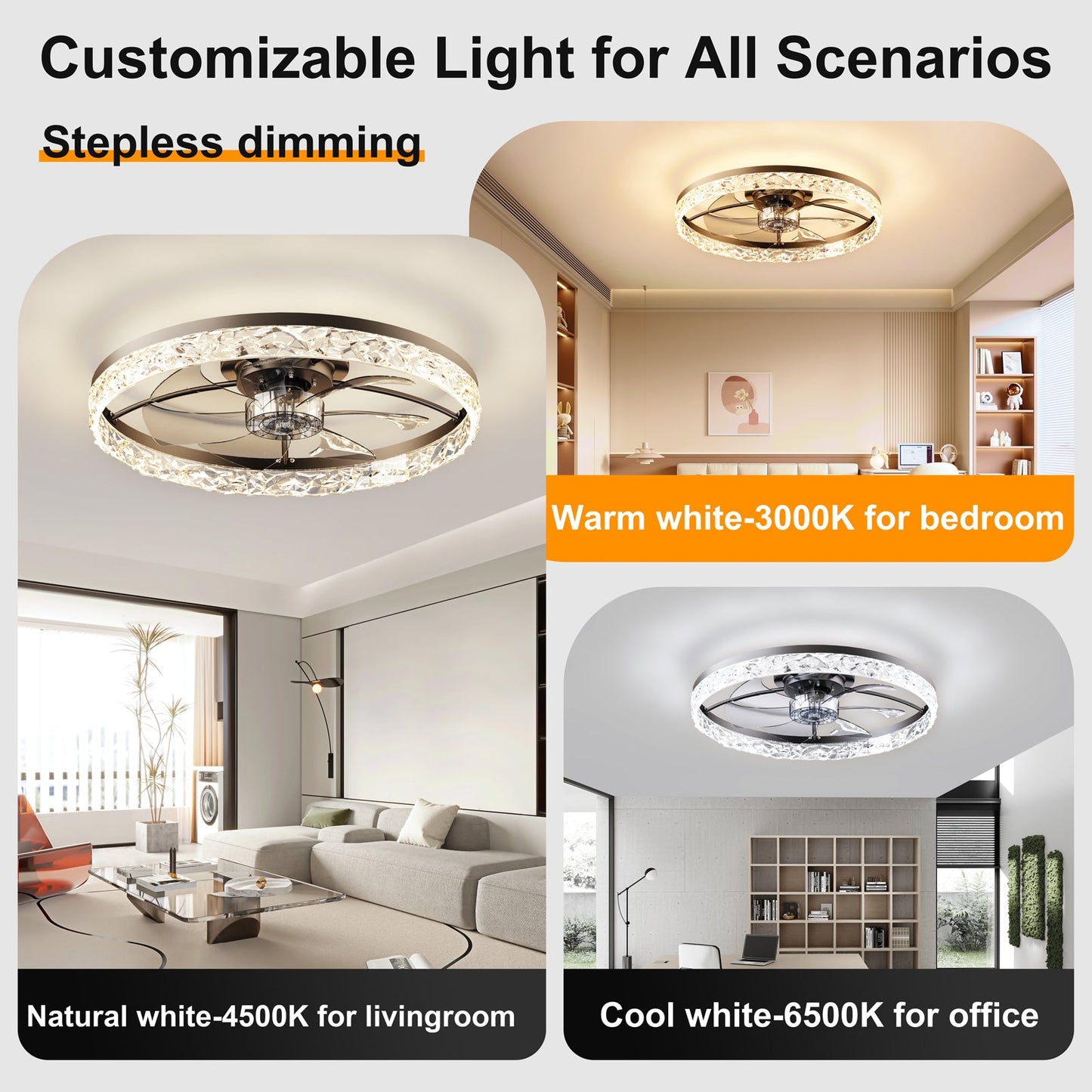 23.6" Ceiling Fan with Lights, Remote and App Control