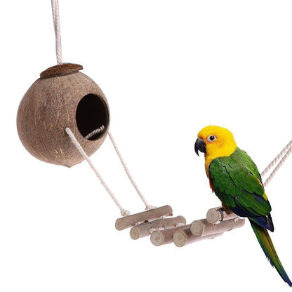 9-Piece Parakeet Toys & Budgie Toys, Bird Cage Accessories Set Natural Wood Bird Toys Include Coconut Hideaway, Swing, Ladder, Perch, Mirror And Hanging Toys For Budgies & Cockatiels