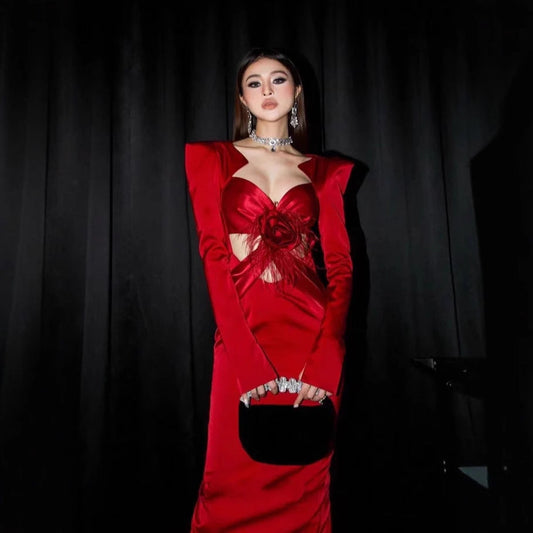 European And American Christmas Autumn And Winter Clothing Strong Evening Wear Bandage One-piece Dress