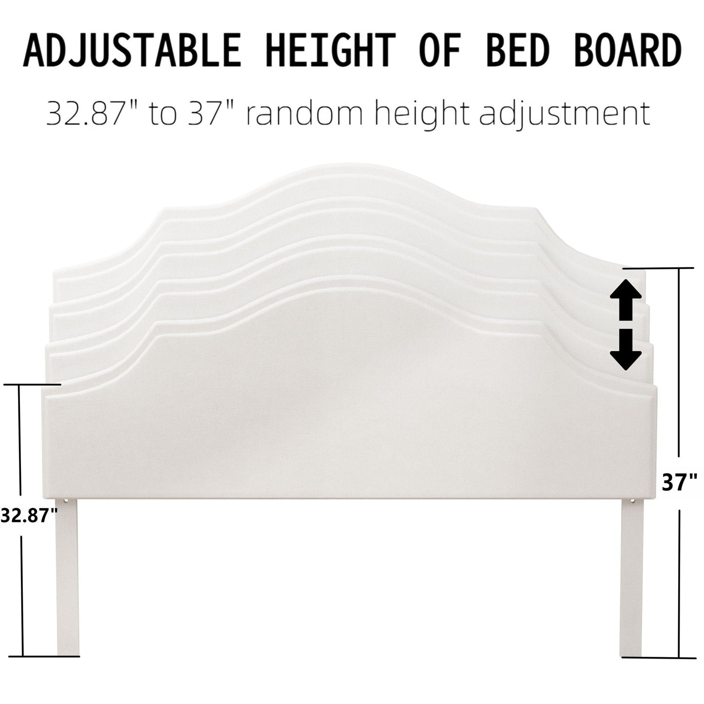 King Size, Upholstered Platform Bed Frame With Adjustable Headboard, No Box Spring Needed - White