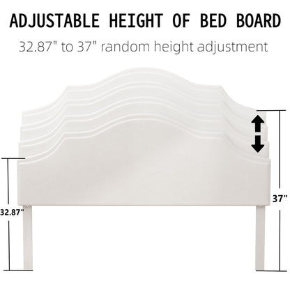 King Size, Upholstered Platform Bed Frame With Adjustable Headboard, No Box Spring Needed - White