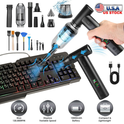 Compressed Air Duster Brushless Motor 130000RPM Stepless Variable Speed 1WmAh Battery Cordless Dust Blower Vacuum Cleaner Portable Jet Dry Blower for