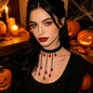 Gothic Lace Choker Necklace with Teardrop Dangle Charms