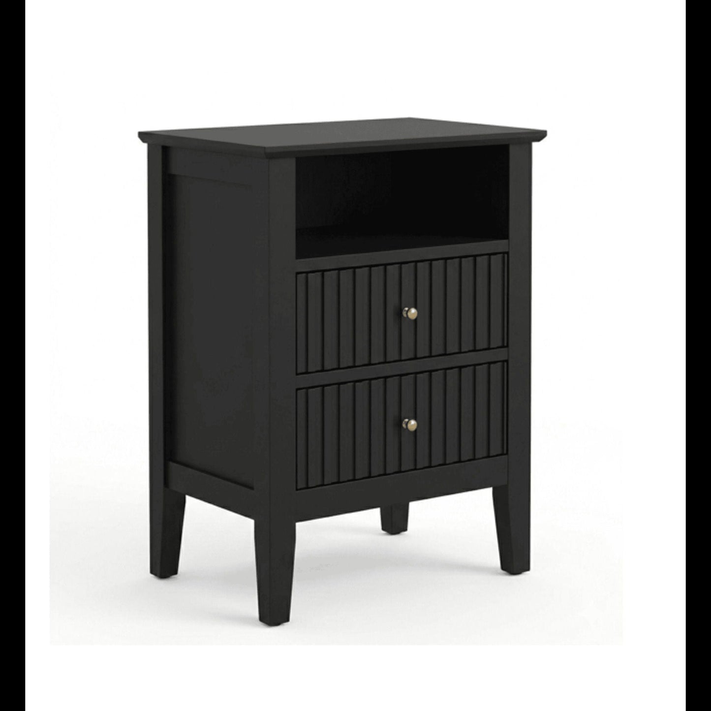 Fluted Nightstand With 2 Drawers