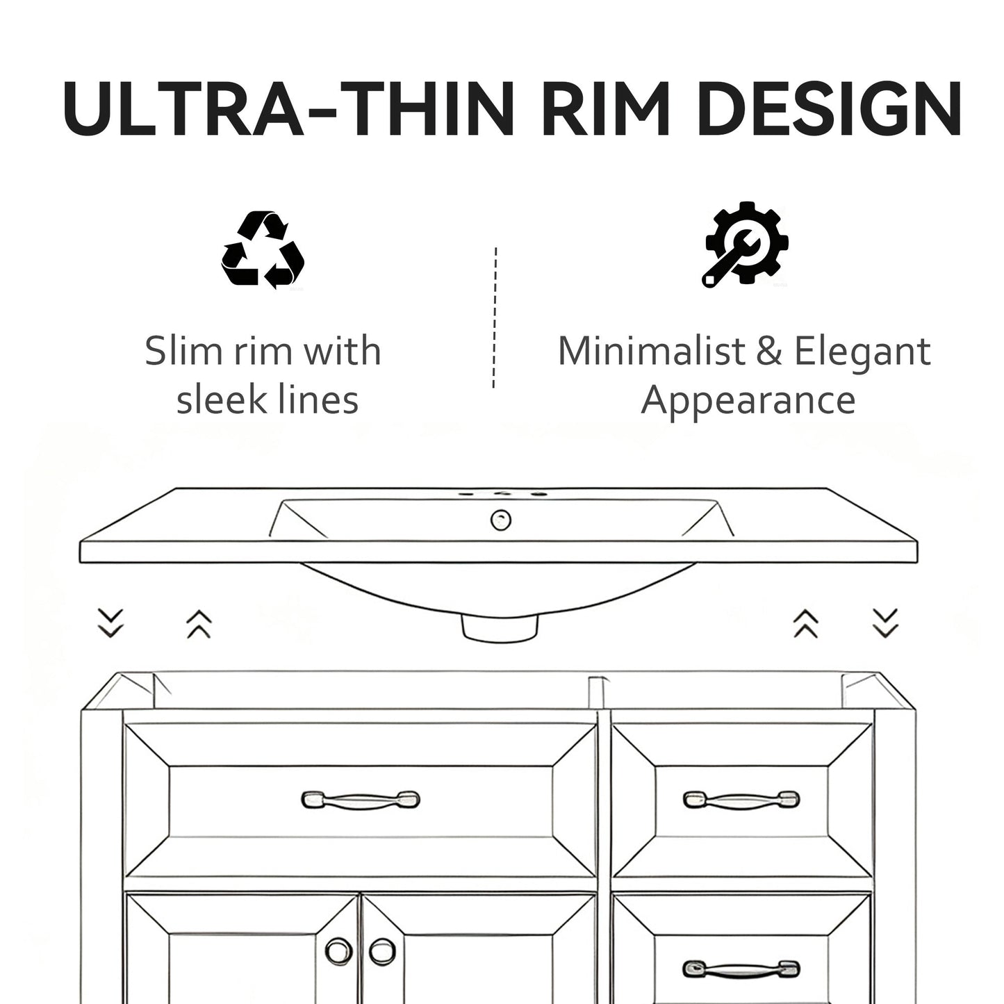 36" Ceramic Basin Sink, 0.8" Ultra-Thin Profile