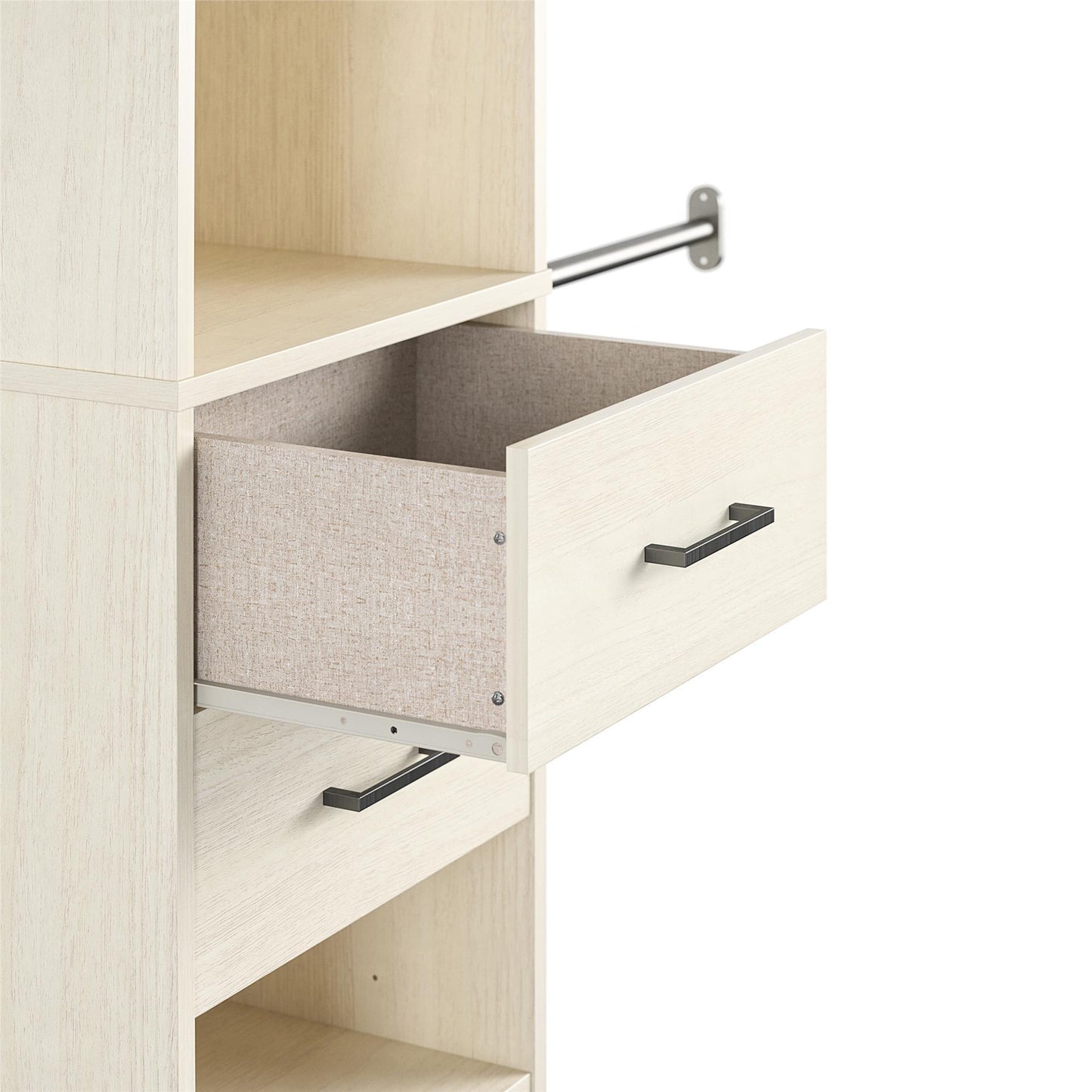 Kelly - 5 Shelf 2 Drawer Closet Organizer With 3 Adjustable Hanging Rods - Ivory