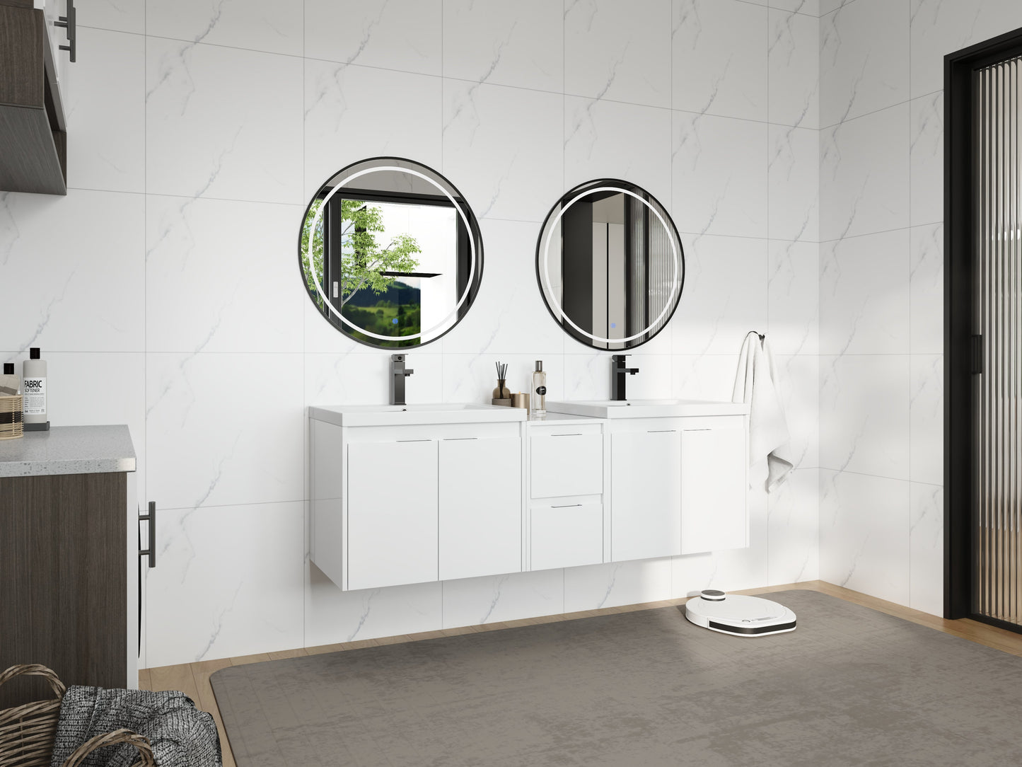 60" Bathroom Vanity With Resin Sink, Soft Close Doors and 1-Side Cabinet